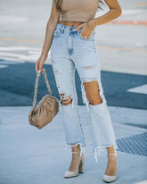 Jeans décontractés délavés déchirés taille haute pantalons droits